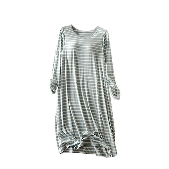 Womens Nightgowns Lightweight New Nightgowns for Women Soft Cotton Pajamas Trendy Striped Nightdress Sleepwear Comfy Loungewear with Build in Bra Green 3XL