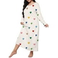 thumbnail image 1 of Womens Nightgowns Plus Size Casual Sleep Dress Women's Plus Heart Print Long Sleeve Round Neck Medium Stretch Loose Nightdress, 1 of 3