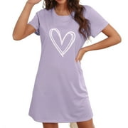 Womens Nightgowns Sleepdress Heart Sleepshirts Lilac Purple L