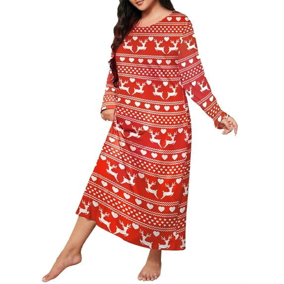 Womens Nightgowns Women Plus Size Sleepwear Round Neck Long Sleeve Printed Nightdress Pajamas