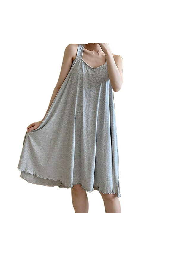 Womens Nightgowns Womens Full Slip Built In Bra Dress Slim Sleeveless Sleepwear Fashion Solid Strap Camisole