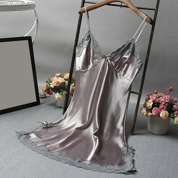 Womens Nightshirts & Gowns Summer Solid Color Lace Spaghetti Strap Nightdress Homewear