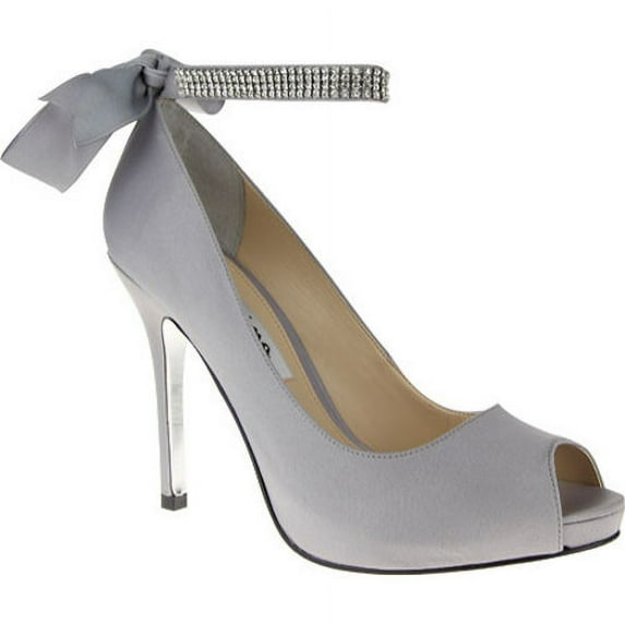Womens Nina Karen Rhinestone Ribbon Ankle-Strap Pumps, Royal Silver