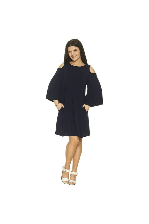 Womens Nina Leonard Cold Shoulder Bell Sleeve Trapeze Shift Dress