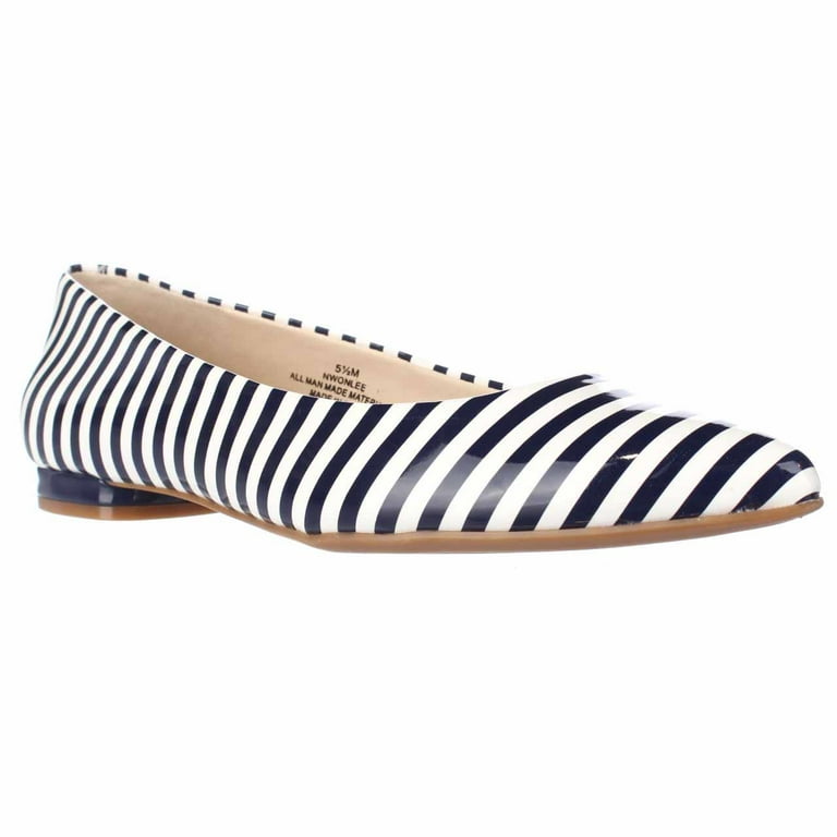 Womens Nine West Onlee Pointed Toe Ballet Flats White Navy