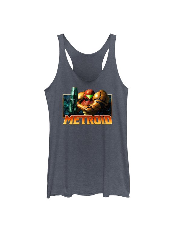 Womens Nintendo Samus Metallic Frame Badge Racerback Tank