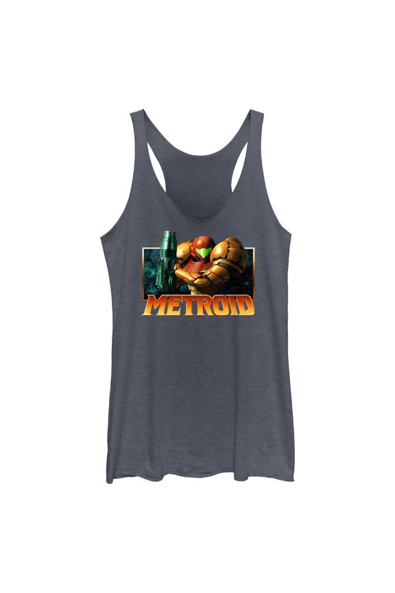 Womens Nintendo Samus Metallic Frame Badge Racerback Tank