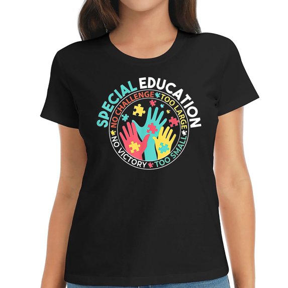 Womens No Challenge Too Large No Victory Too Small - Autism T-Shirt Black 2XL