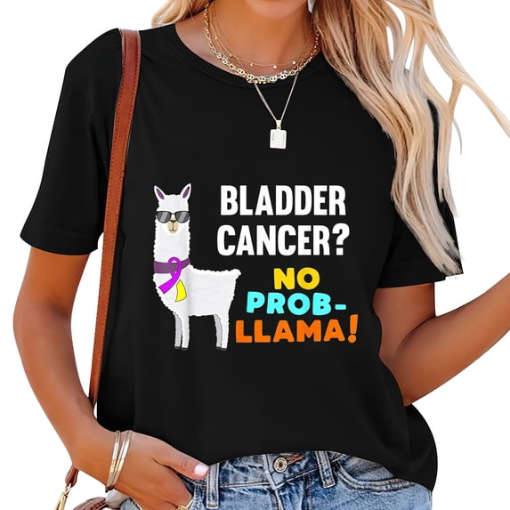 Womens No Prob-Llama Bladder Cancer Warrior Survivor Awareness Gift T-Shirt Black