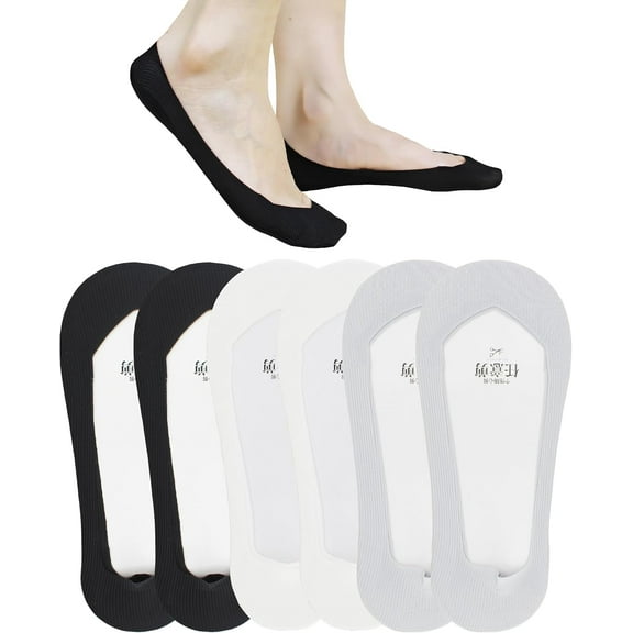 Womens No Show Socks 6 Pairs Nylon Ultra Low Cut Liner Socks Non-Slip Socks for Women US Size 6-9