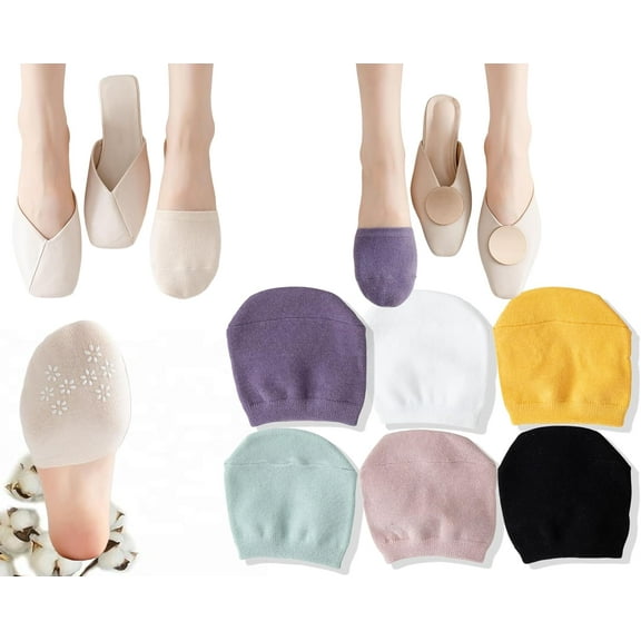 Womens No Show Socks Half Palm Toe Topper Liner NonSlip Seamless Loafer Heel Sock Cotton Size 5-11 5 & More Pairs
