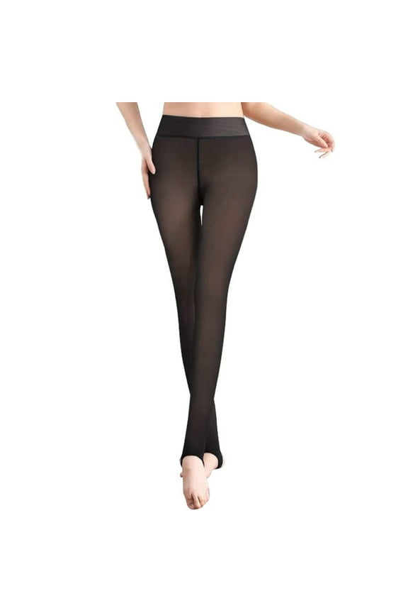 Womens No Show Socks Women Fleece Lined Tights - Fake Translucent Warm Pantyhose Leggings Thick Tights for Winter Black One Size