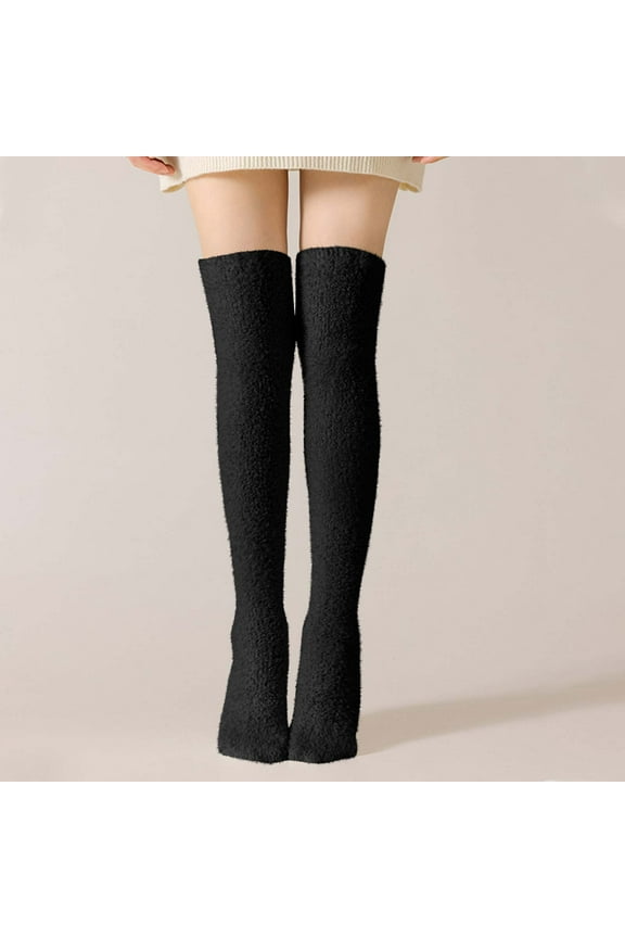 Womens No Show Socks, Women's Solid Color Coralline Breathable Winter Warm Thigh-High Socks New Socks for Women Cotton Thin Style B-77 Black One Size