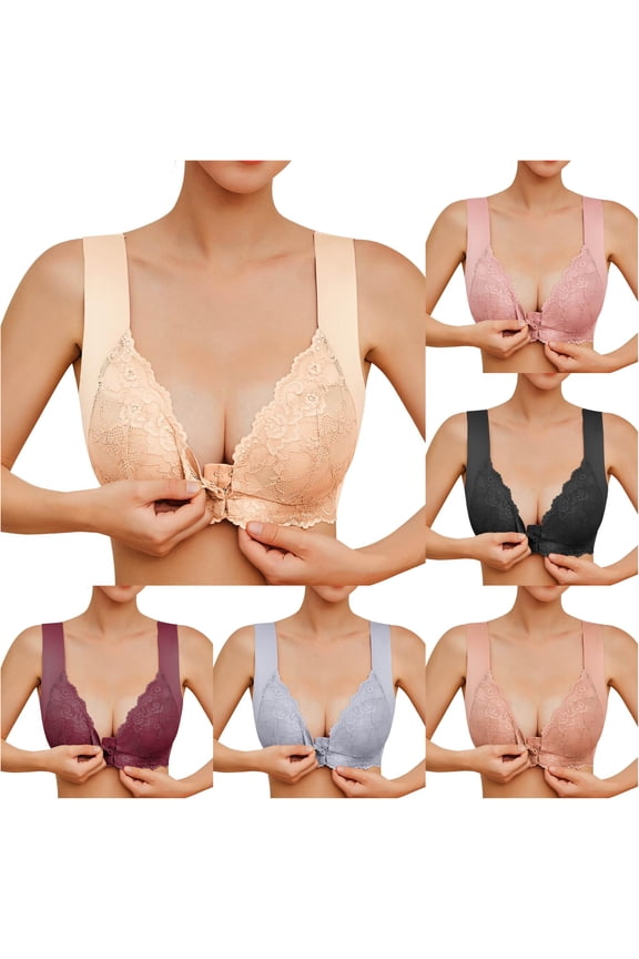 Womens No Steel Ring French Front Close T Back Seamless Unlined Plus Size Bra for Large Bust
