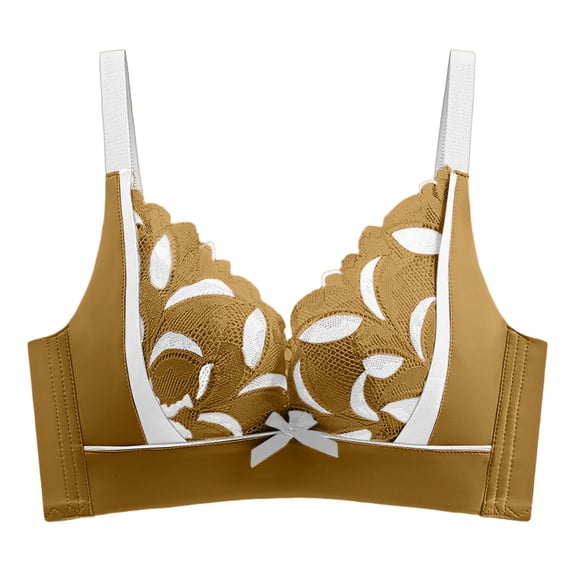 Womens No Underwire Bras Full Coverage Push up High Support Lace Color Block Underwear Anti Sagging No Rims Bralettes (34, Brown)