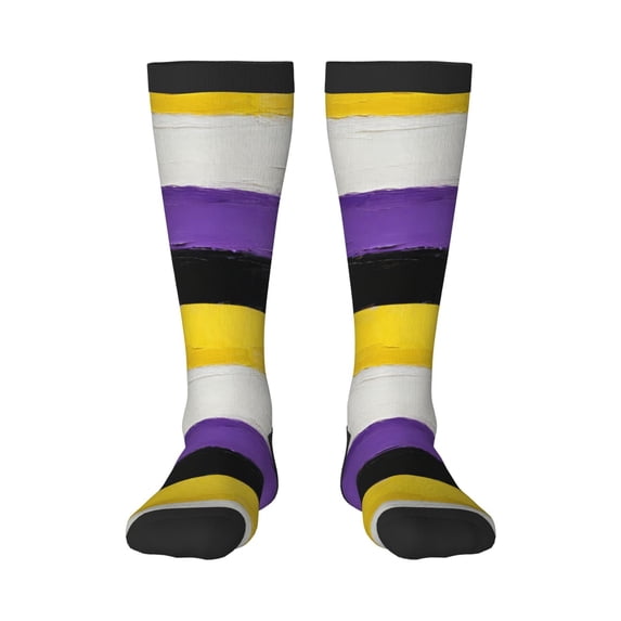 Womens Non-Binary Pride Flag Knee High Socks Comfy Thermal Boot Long Socks