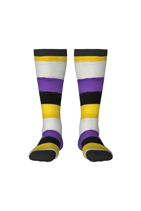 Womens Non-Binary Pride Flag Knee High Socks Comfy Thermal Boot Long Socks