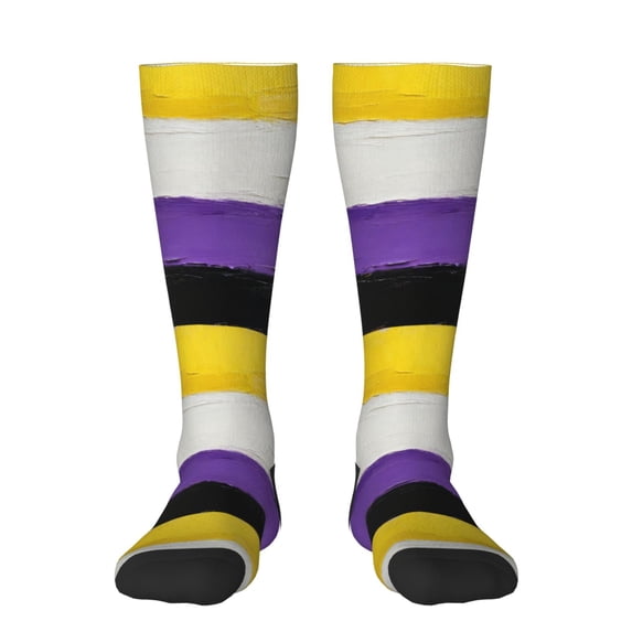 Womens Non-Binary Pride Flag Knee High Socks Comfy Thermal Boot Long Socks