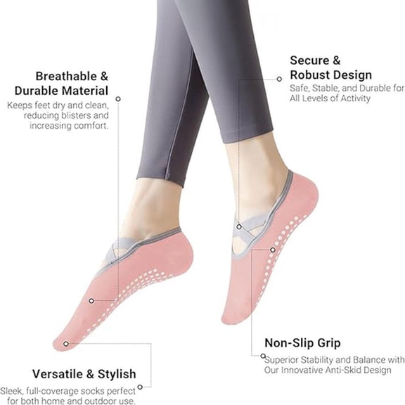 Womens Non Slip Full Coverage Yoga Pilates Socks with Anti Skid Grips for Ballet Dance Barefoot Workouts Comfortable Fitness Socks 1 Pair