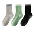 thumbnail image 1 of Womens Non-Slip Grip Crew Socks 3 Pair Pack Custom Color Combos Soft Ribbed Cotton with 3D Silicone Heel - 3 pcs-A, 1 of 7
