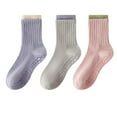 thumbnail image 1 of Womens Non-Slip Grip Crew Socks 3 Pair Pack Custom Color Combos Soft Ribbed Cotton with 3D Silicone Heel - 3 pcs-B, 1 of 7