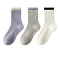 thumbnail image 1 of Womens Non-Slip Grip Crew Socks 3 Pair Pack Custom Color Combos Soft Ribbed Cotton with 3D Silicone Heel - 3 pcs-F, 1 of 7