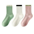 thumbnail image 1 of Womens Non-Slip Grip Crew Socks 3 Pair Pack Custom Color Combos Soft Ribbed Cotton with 3D Silicone Heel - 3 pcs-G, 1 of 7