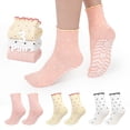 thumbnail image 1 of Grip Socks for Women, PUTUO Non Slip Pilates Yoga Socks with Cute Polka Dot Ruffle Cuff, Crew Length for Barre Dance and Studio Workout, 3 Pairs, 1 of 7