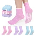 thumbnail image 1 of Grip Socks for Women, PUTUO Non Slip Pilates Yoga Socks with Cute Polka Dot Ruffle Cuff, Crew Length for Barre Dance and Studio Workout, 3 Pairs, 1 of 7