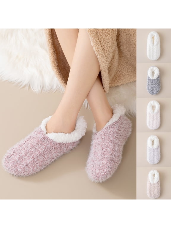 Womens Non Slip Slipper Socks Winter Warm Soft Cozy Fuzzy Fleece-lined Grippers Home Socks