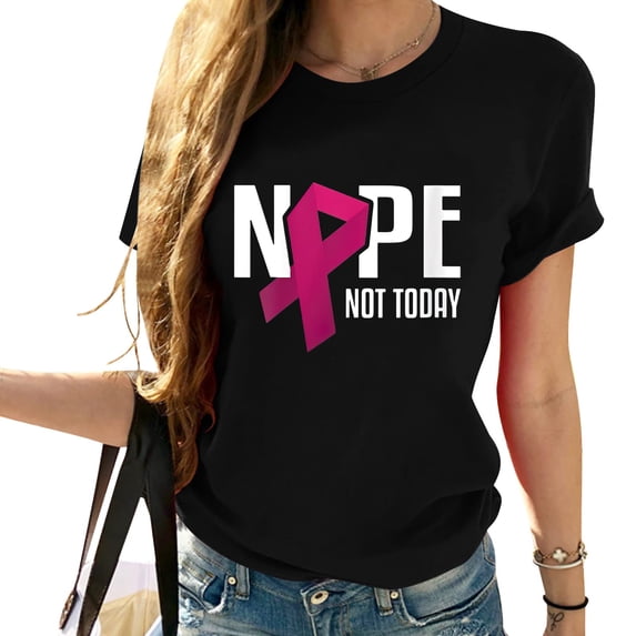 Womens Nope Not Today Breast Cancer Pink Support Ribbon Round Neck T Shirt Black 2X-Large