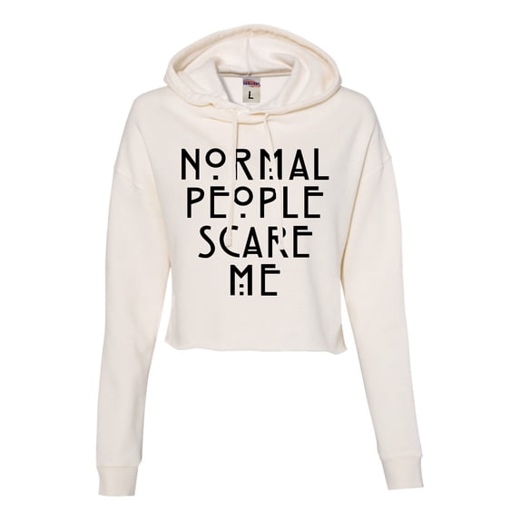 Womens Normal People Scare Me Cropped Hooded Sweatshirt