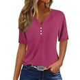 thumbnail image 1 of Womens Notch V Neck T Shirts, Eyelet Tops for Women Summer Casual Loose Fit Solid Color Button Up Short Sleeve Blouses, 1 of 4