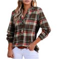 thumbnail image 1 of Womens Notch V Neck T-Shirts, Long Sleeve Shirts for Women Fall Fashion Plaid Printed Button Up Dressy Blouses, 1 of 6