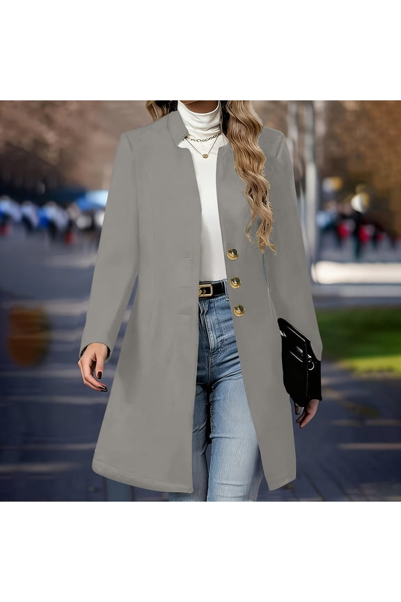 Womens Notched Lapel Collar Double Breasted Pea Coat Winter Wool Blend Over Coats Long Jackets Gray M