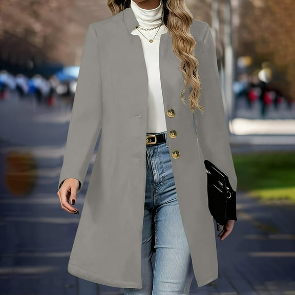 Womens Notched Lapel Collar Double Breasted Pea Coat Winter Wool Blend Over Coats Long Jackets Gray XXL