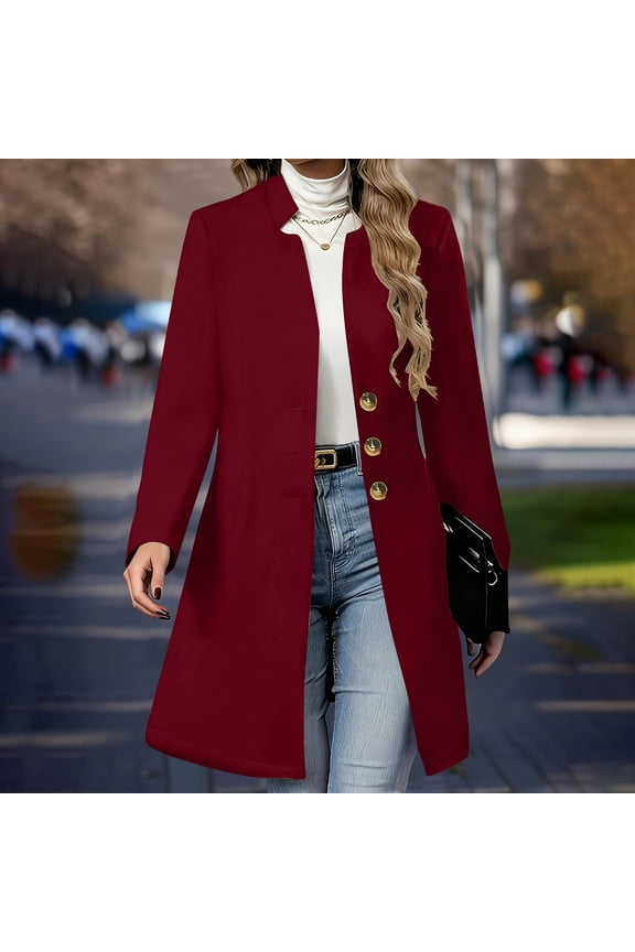 Womens Notched Lapel Collar Double Breasted Pea Coat Winter Wool Blend Over Coats Long Jackets Red XL
