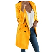 Womens Notched Lapel Collar Double Breasted Pea Coat Winter Wool Blend Over Coats Long Jackets