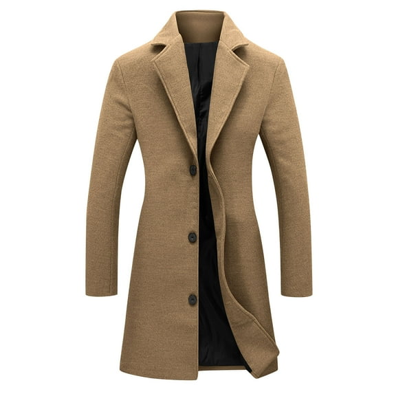 Womens Notched Lapel Wool Trench Coat Single Breasted Pea Coats Winter Wool Blend Blazer Jacket Mid-Length Overcoat