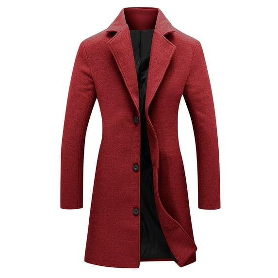 Womens Notched Lapel Wool Trench Coat Single Breasted Pea Coats Winter Wool Blend Blazer Jacket Mid-Length Overcoat