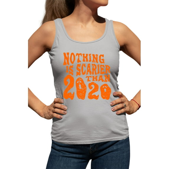 Womens Nothing Is Scarier Than 2020 Funny Ghost Halloween Racerback Tank Top T-Shirt