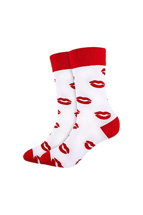Womens Novelty Crew Socks, Colorful Lips Print Funny Gift Socks, Soft Comfortable One Size Fits Most,Size Free Size