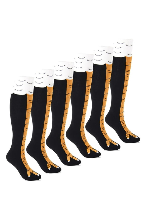 Womens Novelty Funny Crazy Socks - 3Pack Cool Funky Animal Cartoon Cosplay Chicken Leg Knee High Mid-calf Gift Socks