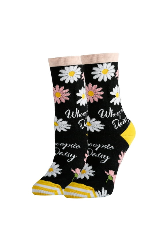 Womens Novelty Funny Daisy Crew Socks, Whoopsie, Colorful Dress Cotton Socks