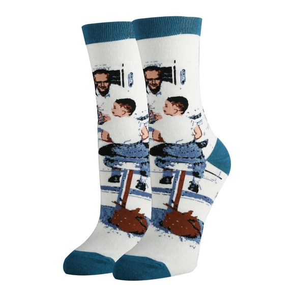 Womens Novelty Funny Norman Rockwell Crew Socks, Run away, Colorful Dress Cotton Socks