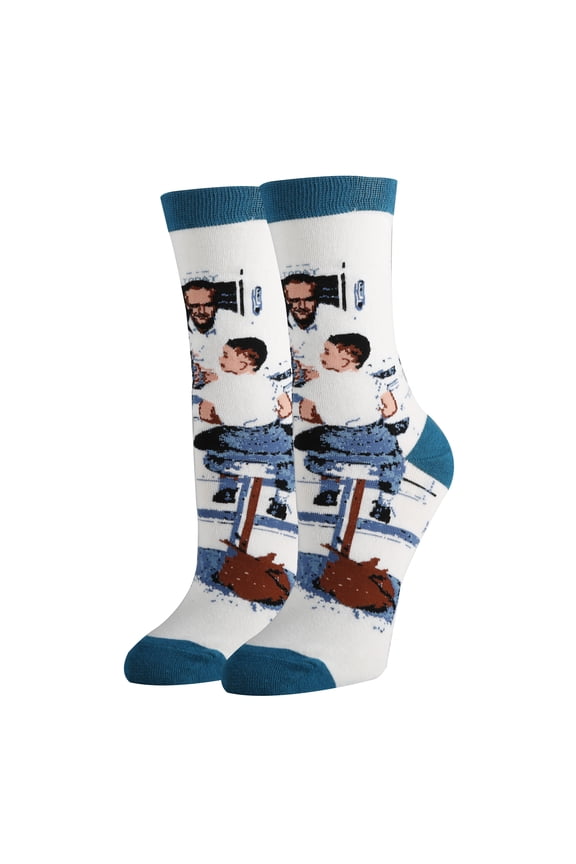 Womens Novelty Funny Norman Rockwell Crew Socks, Run away, Colorful Dress Cotton Socks