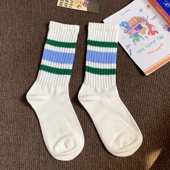 Womens Novelty Striped Crew Socks Athletic Vintage Slouch Mid Calf Tube Socks