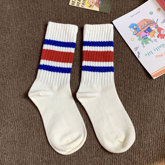 Womens Novelty Striped Crew Socks Athletic Vintage Slouch Mid Calf Tube Socks