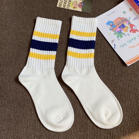 Womens Novelty Striped Crew Socks Athletic Vintage Slouch Mid Calf Tube Socks