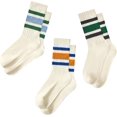 thumbnail image 1 of Womens Novelty Striped Crew Socks Athletic Vintage Slouch Mid Calf Tube Socks, 1 of 15